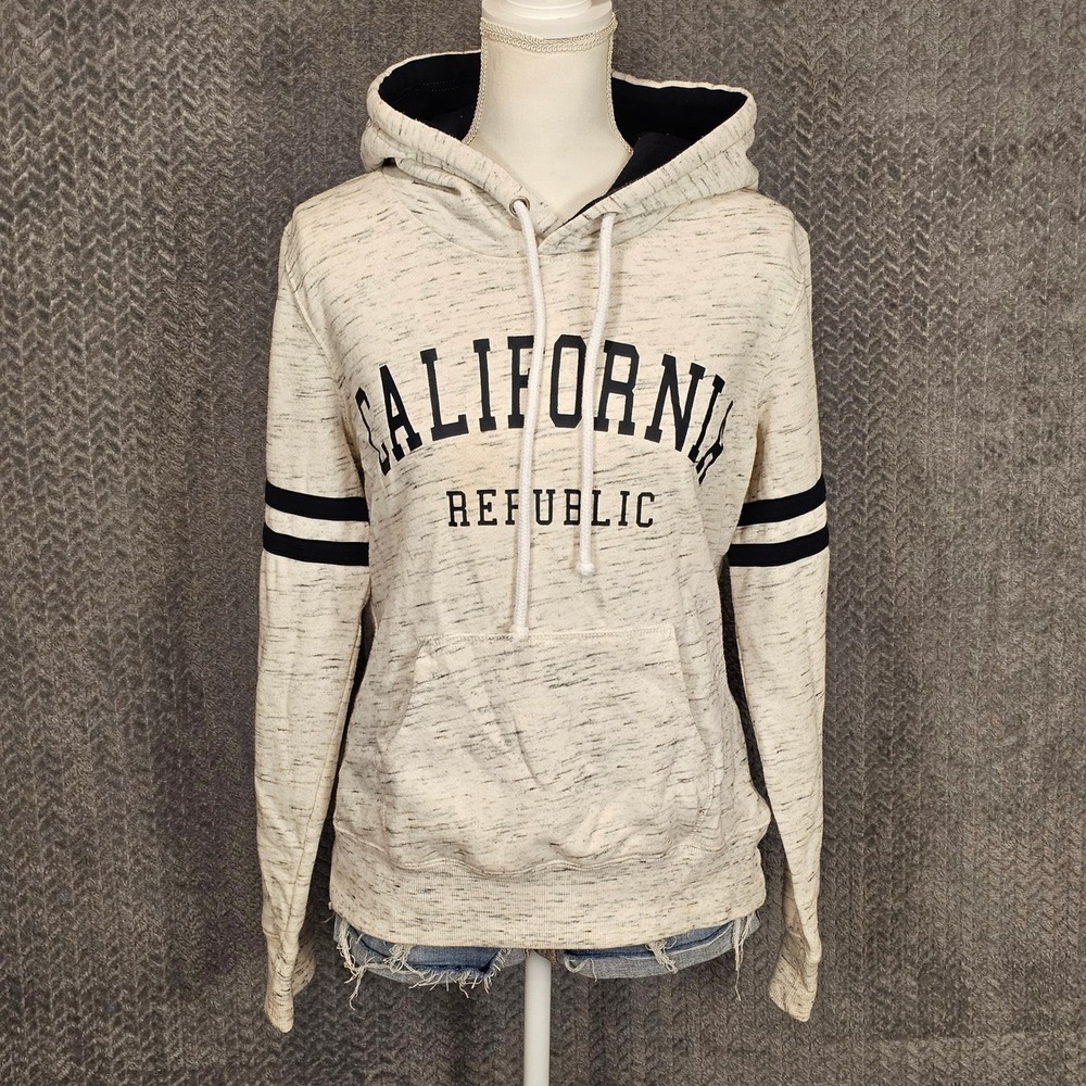 Reflex California Republic Hoodie Oatmeal Space Dye Varsity Stripe Pullover L